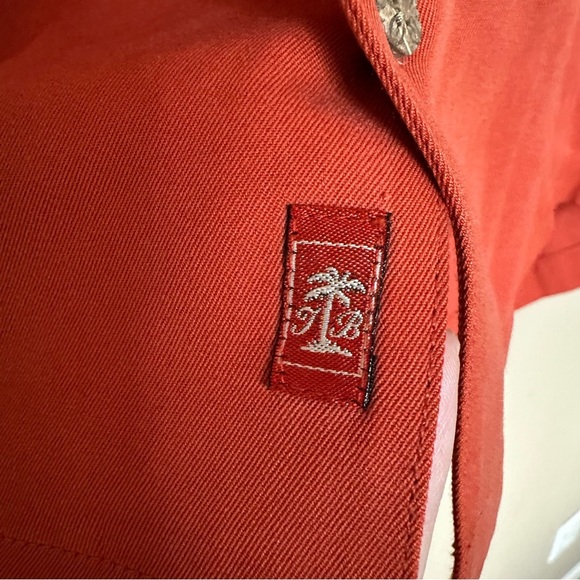 Tommy Bahama Men L 100% Silk Camp Shirt Orange Button Shirt Collared Solid Color - Picture 4 of 8